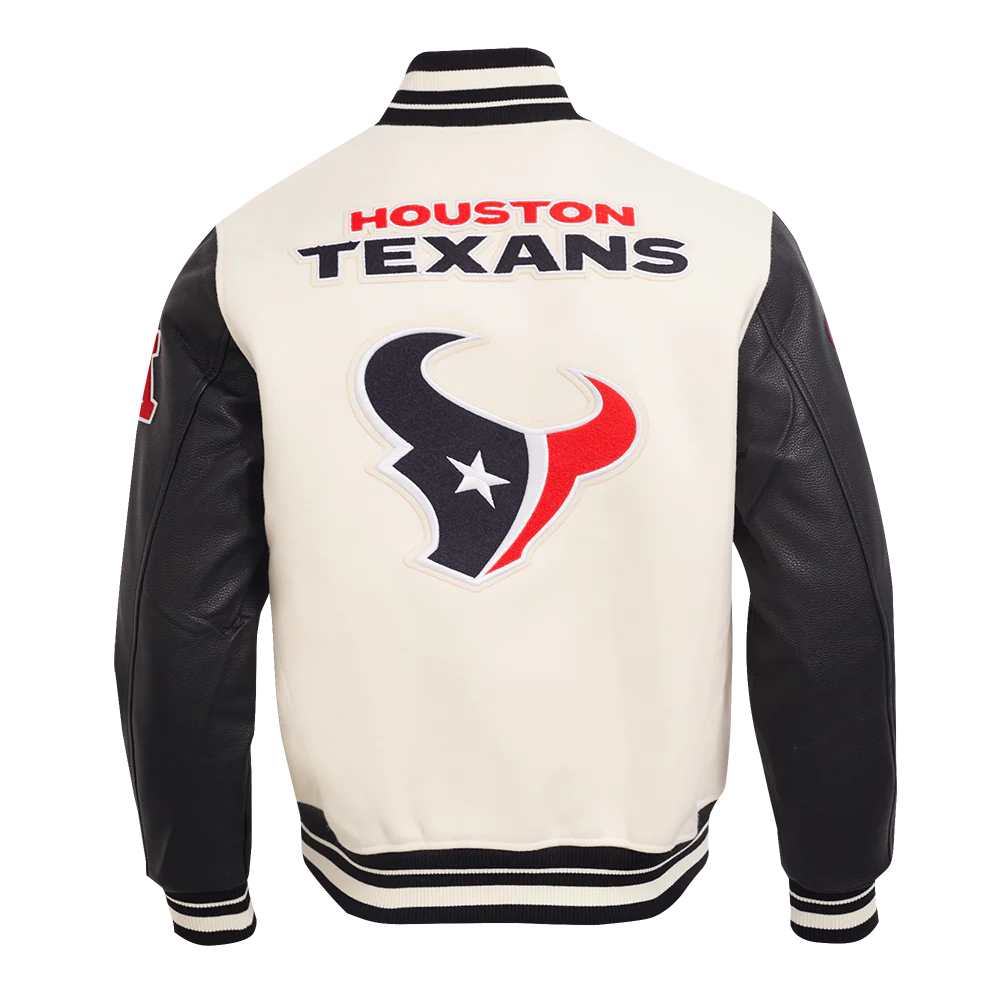NFL HOUSTON TEXANS RETRO CLASSICS MEN'S RIB WOOL VARSITY JACKET (EGGSHELL/ BLACK) - Image 3