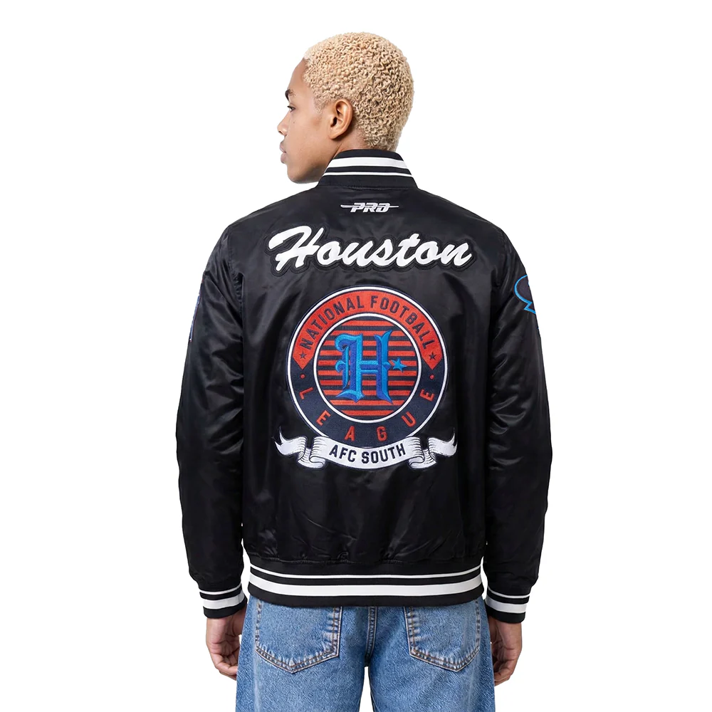 NFL HOUSTON TEXANS TEAM BADGE MEN'S RIB SATIN JACKET (BLACK) - Image 2