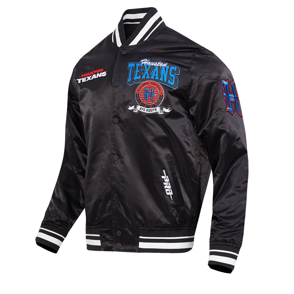NFL HOUSTON TEXANS TEAM BADGE MEN'S RIB SATIN JACKET (BLACK) - Image 3