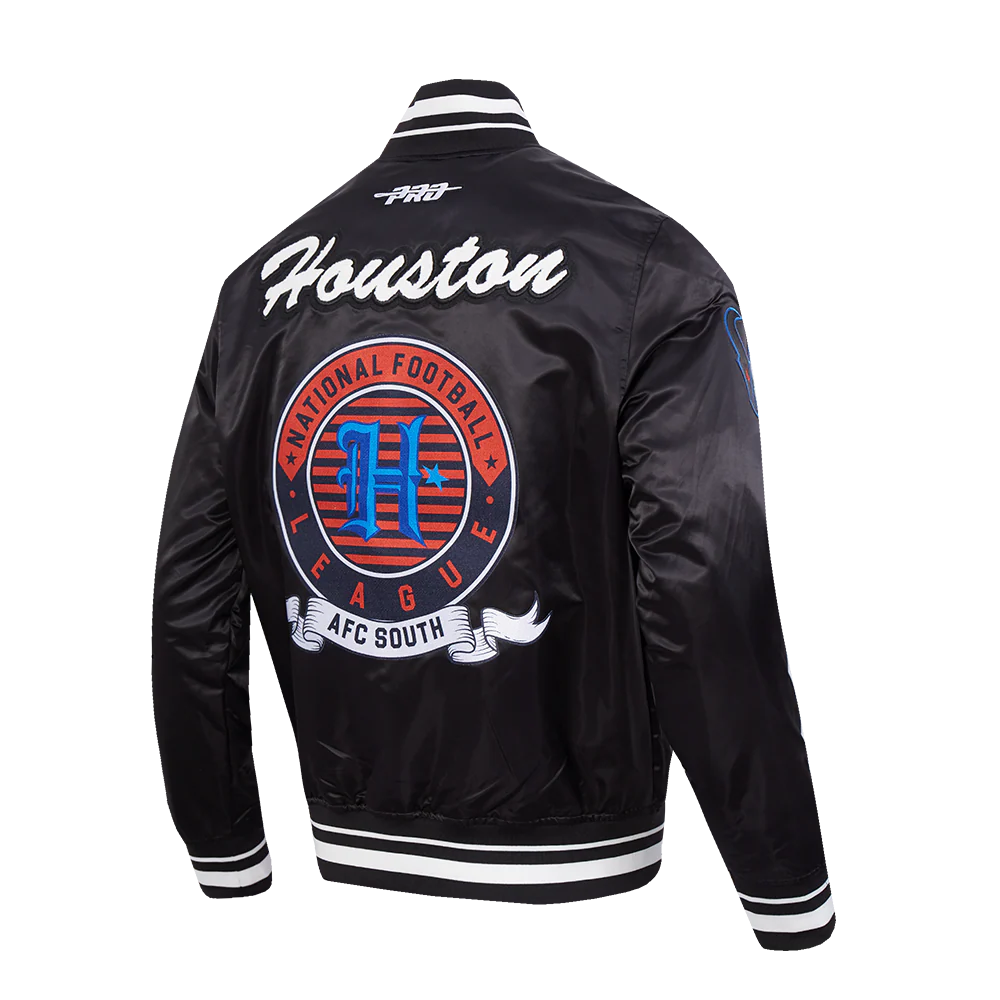NFL HOUSTON TEXANS TEAM BADGE MEN'S RIB SATIN JACKET (BLACK) - Image 4