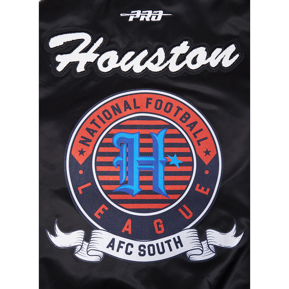 NFL HOUSTON TEXANS TEAM BADGE MEN'S RIB SATIN JACKET (BLACK) - Image 9