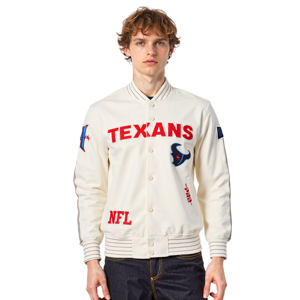 NFL HOUSTON TEXANS PRO GAME DAY MEN'S DBL KNIT JACKET (EGGSHELL/TAUPE/EGGSHELL)
