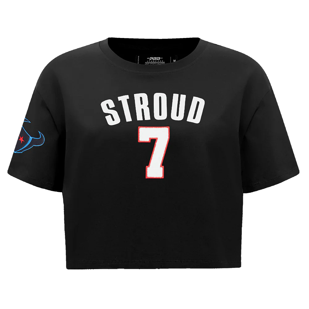 NFL HOUSTON TEXANS CJ STROUD #7 CLASSIC WOMEN'S SINGLE JERSEY BOXY TEE (BLACK)