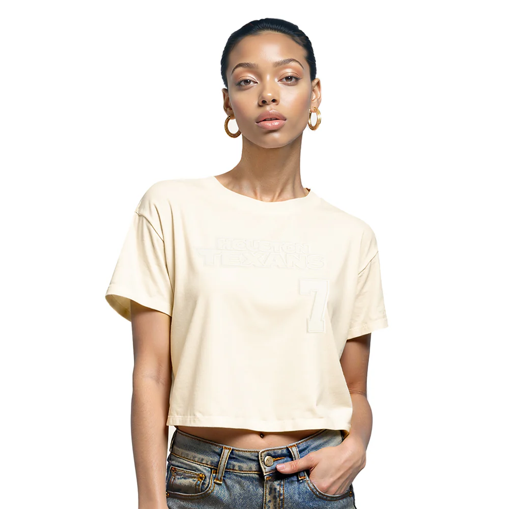 NFL HOUSTON TEXANS CJ STROUD #7 NEUTRAL WOMEN'S SJ BOXY TEE (EGGSHELL)