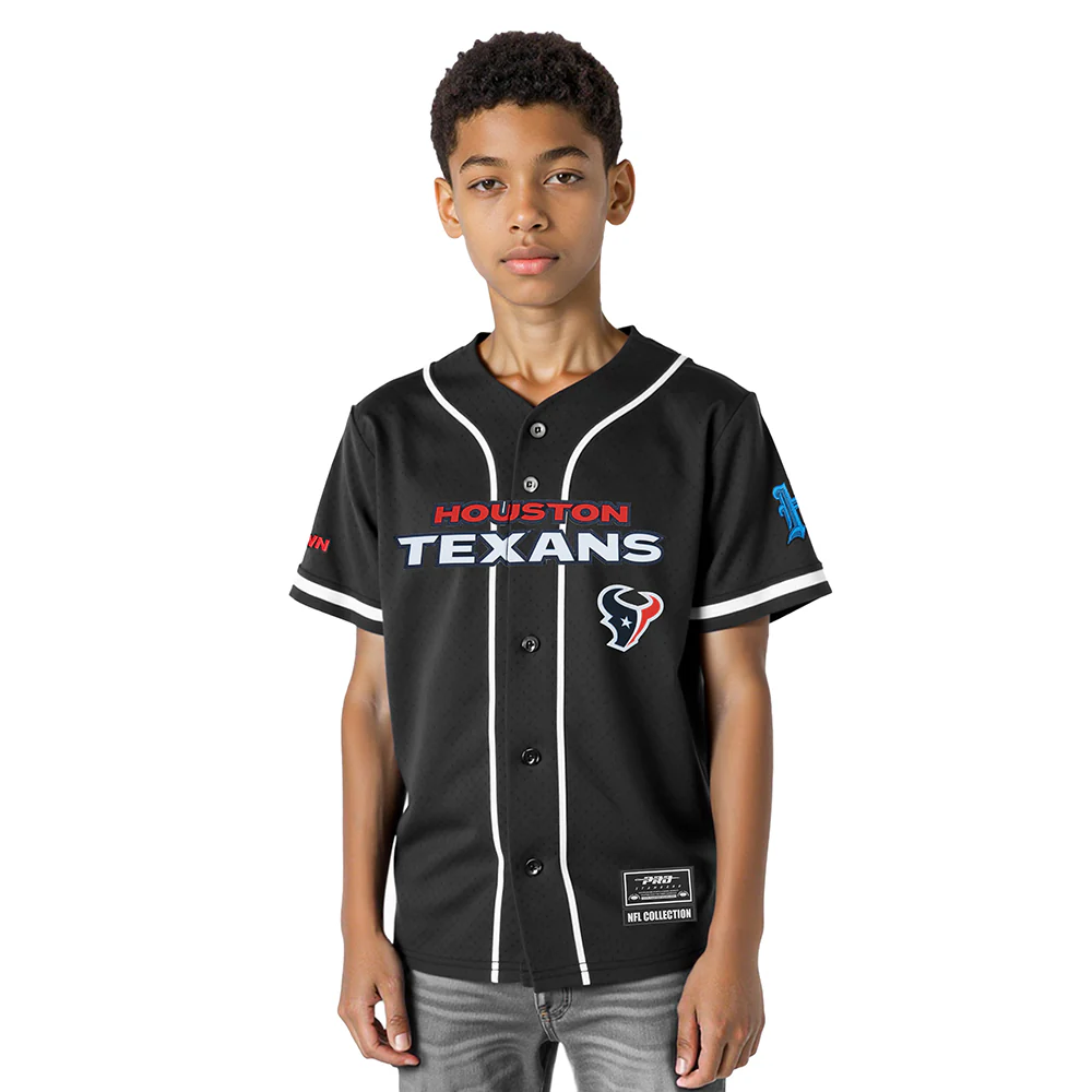 NFL HOUSTON TEXANS CLASSIC BIG BOY'S MESH BUTTON DOWN SHIRT (BLACK)
