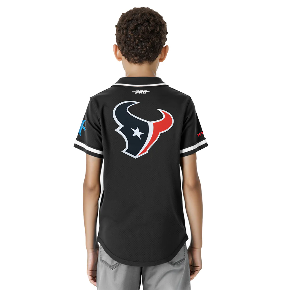 NFL HOUSTON TEXANS CLASSIC BIG BOY'S MESH BUTTON DOWN SHIRT (BLACK) - Image 2