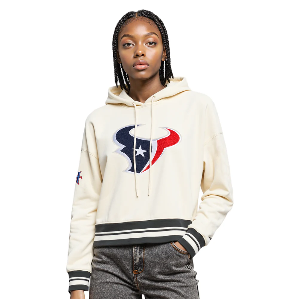 NFL HOUSTON TEXANS RETRO CLASSICS WOMEN'S CROPPED PULLOVER HOODIE (EGGSHELL/ BLACK) - Image 2