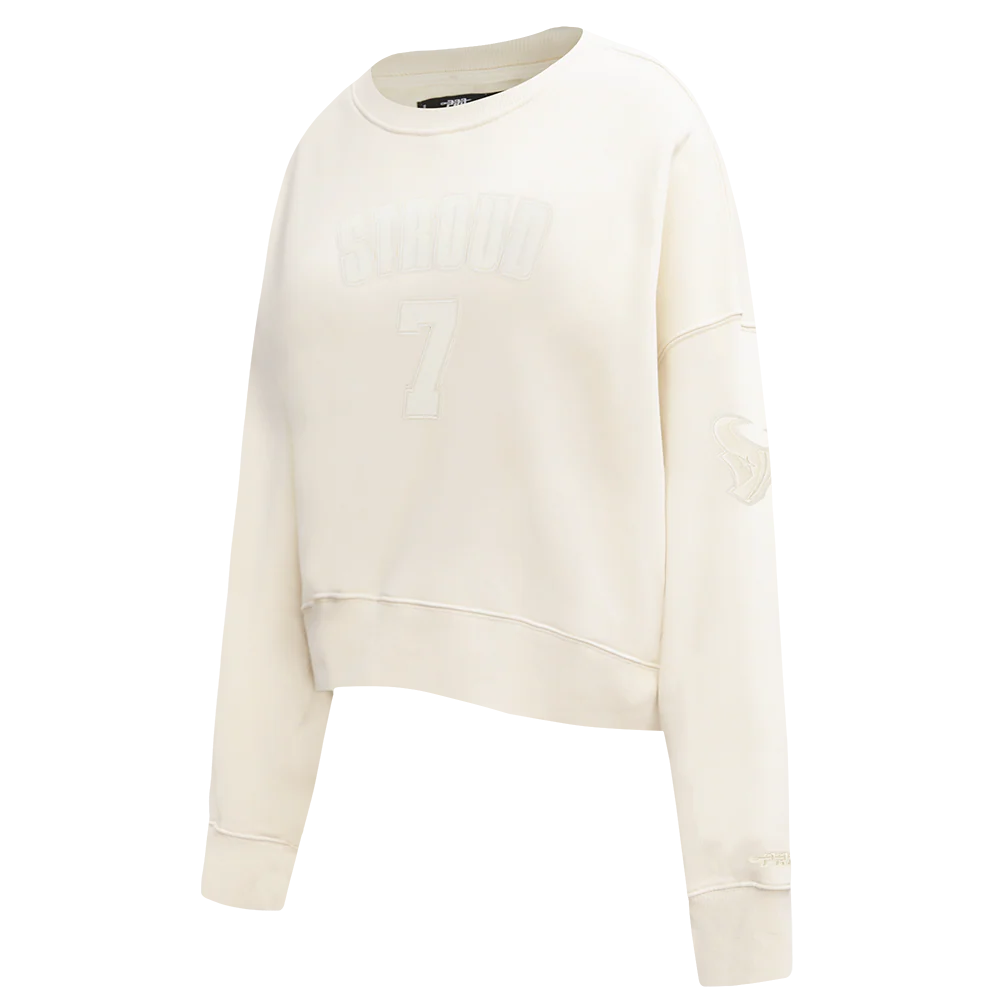 NFL HOUSTON TEXANS CJ STROUD #7 NEUTRAL WOMEN'S FLC CREWNECK (EGGSHELL)