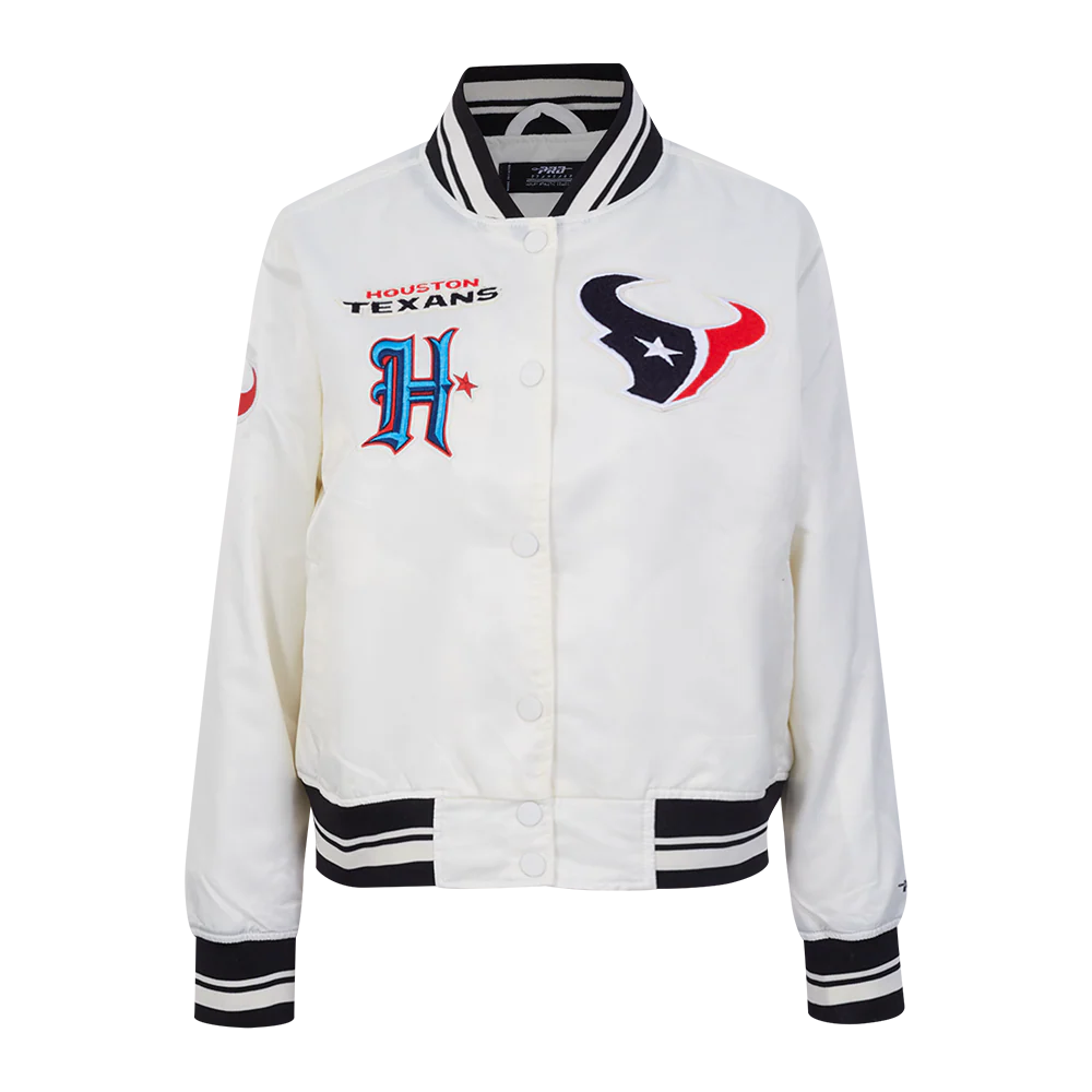 NFL HOUSTON TEXANS RETRO CLASSIC WOMEN'S RIB SATIN JACKET (EGGSHELL/ BLACK)
