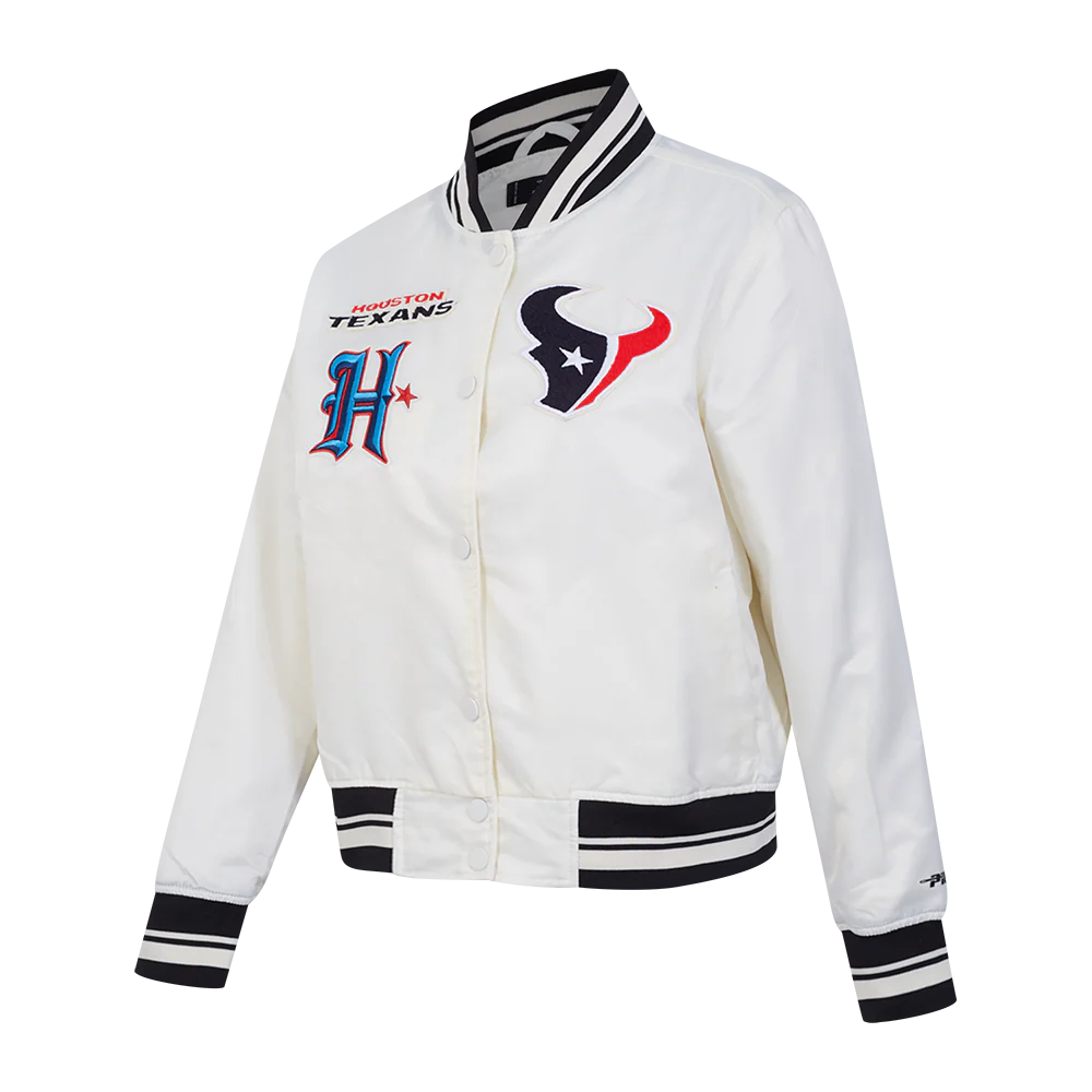 NFL HOUSTON TEXANS RETRO CLASSIC WOMEN'S RIB SATIN JACKET (EGGSHELL/ BLACK) - Image 2