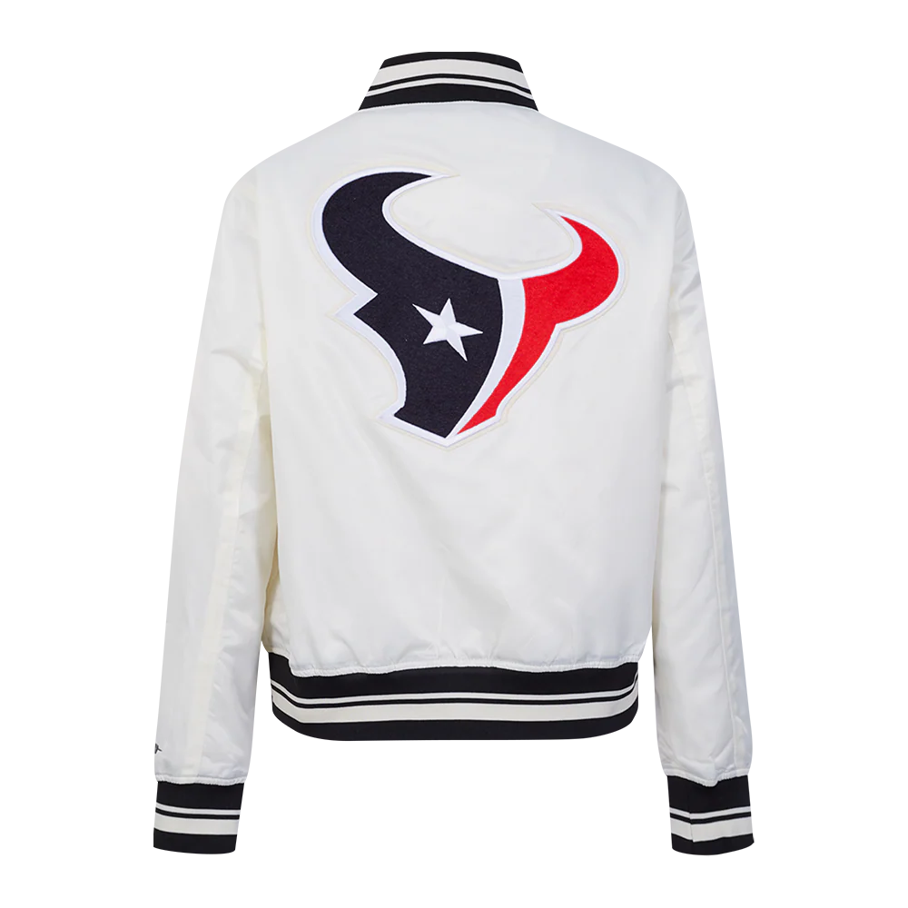 NFL HOUSTON TEXANS RETRO CLASSIC WOMEN'S RIB SATIN JACKET (EGGSHELL/ BLACK) - Image 3
