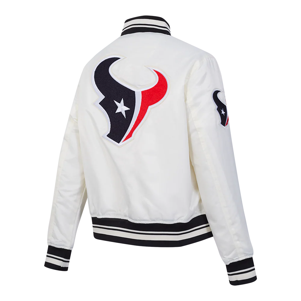 NFL HOUSTON TEXANS RETRO CLASSIC WOMEN'S RIB SATIN JACKET (EGGSHELL/ BLACK) - Image 4