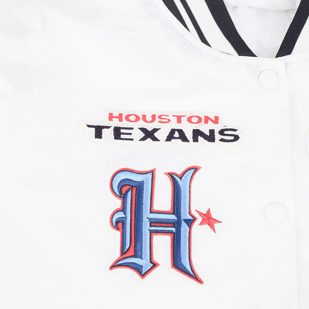 NFL HOUSTON TEXANS RETRO CLASSIC WOMEN'S RIB SATIN JACKET (EGGSHELL/ BLACK) - Image 6