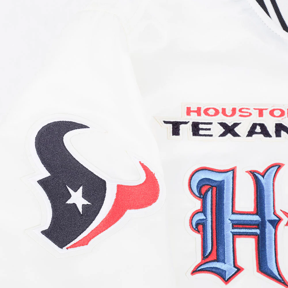 NFL HOUSTON TEXANS RETRO CLASSIC WOMEN'S RIB SATIN JACKET (EGGSHELL/ BLACK) - Image 7