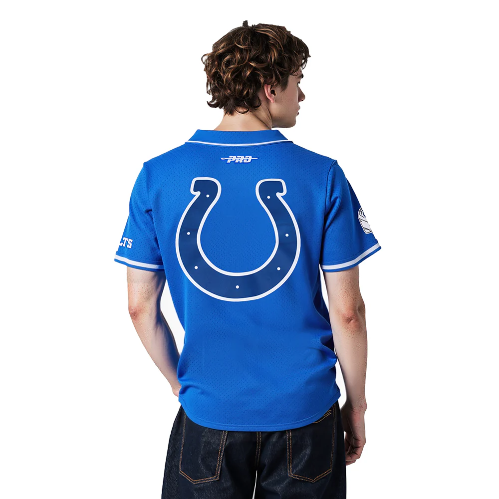 NFL INDIANAPOLIS COLTS SCRIPT TAIL MEN'S MESH BUTTON DOWN SHIRT (ROYAL BLUE) - Image 2