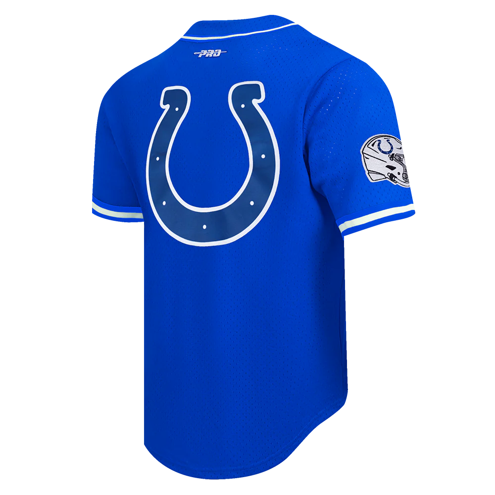 NFL INDIANAPOLIS COLTS SCRIPT TAIL MEN'S MESH BUTTON DOWN SHIRT (ROYAL BLUE) - Image 4