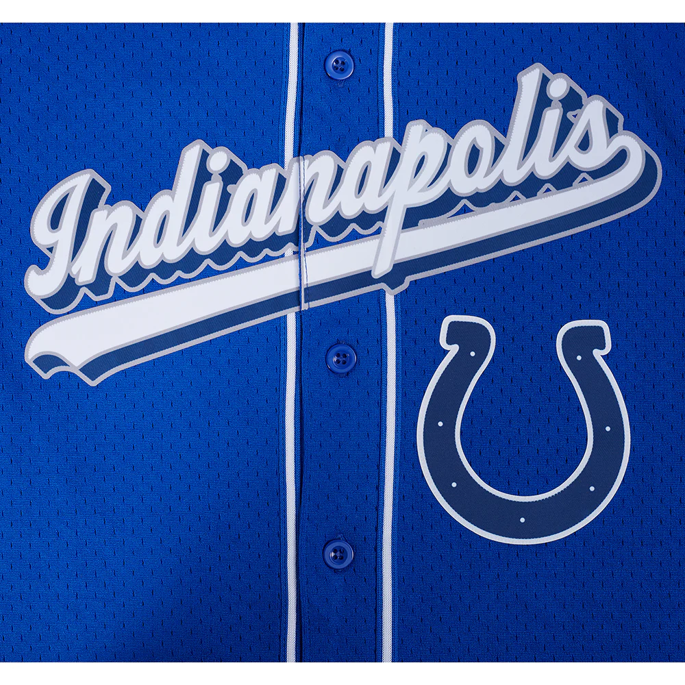 NFL INDIANAPOLIS COLTS SCRIPT TAIL MEN'S MESH BUTTON DOWN SHIRT (ROYAL BLUE) - Image 7