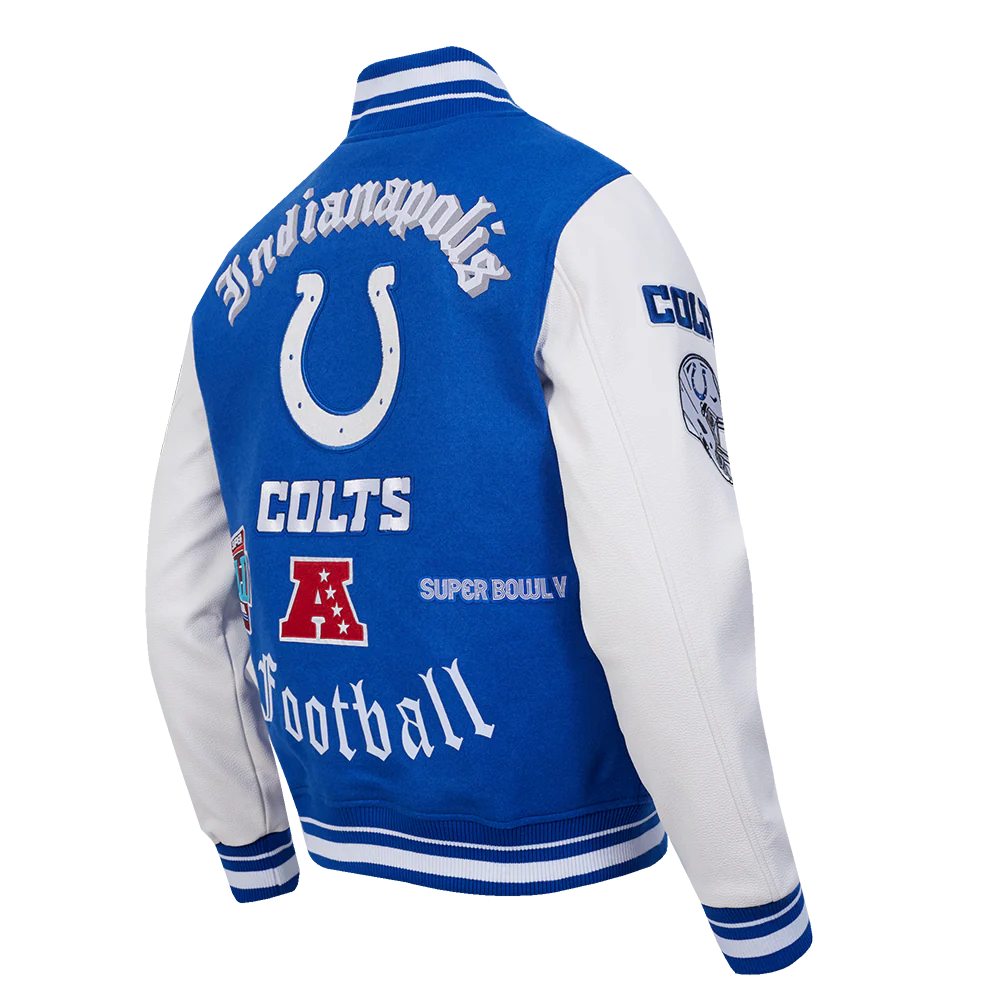 NFL INDIANAPOLIS COLTS OLD ENGLISH MEN'S RIB WOOL VARSITY JACKET (ROYAL BLUE/WHITE) - Image 2