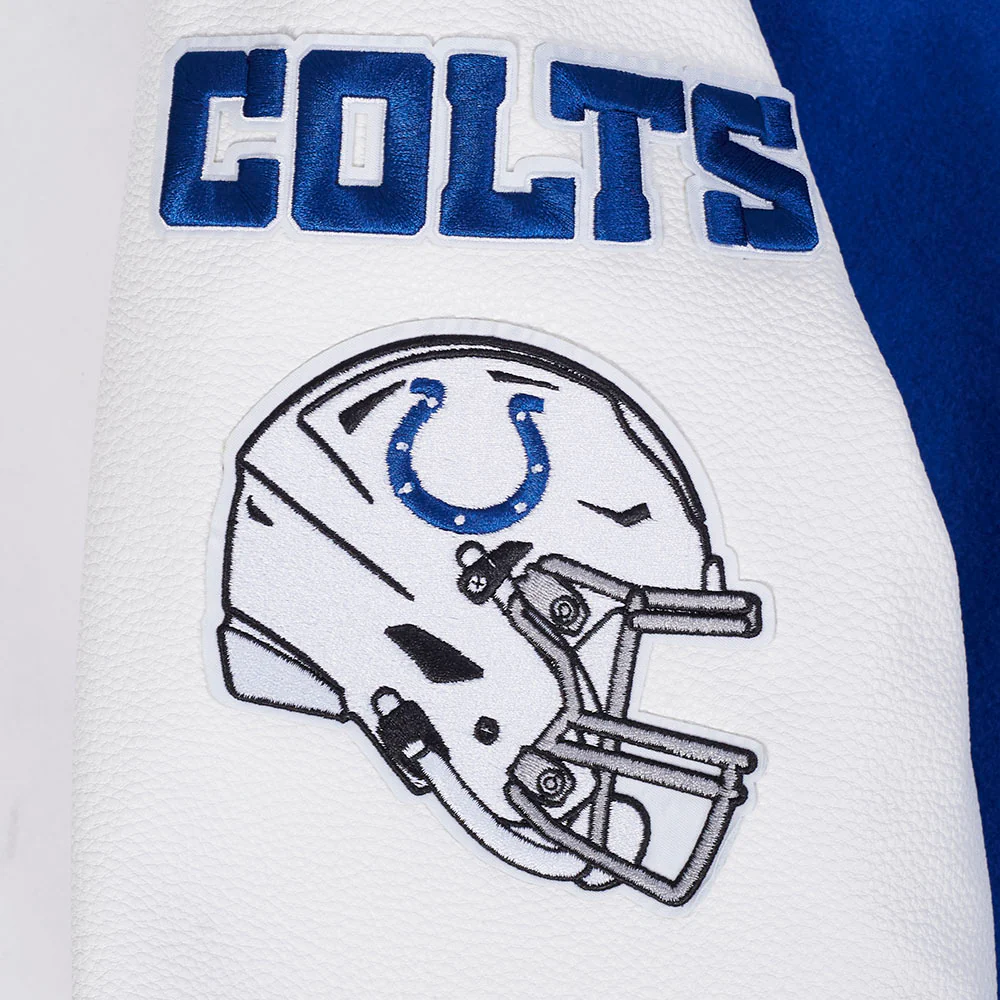 NFL INDIANAPOLIS COLTS OLD ENGLISH MEN'S RIB WOOL VARSITY JACKET (ROYAL BLUE/WHITE) - Image 3