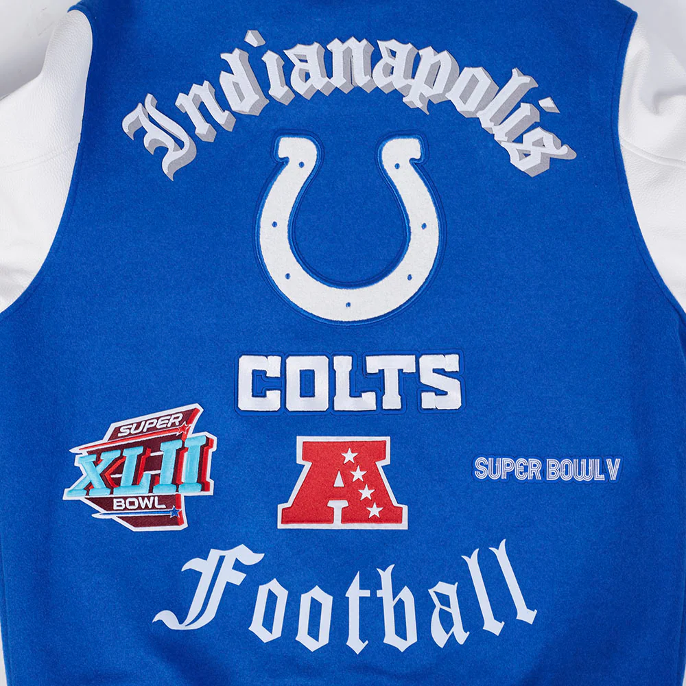 NFL INDIANAPOLIS COLTS OLD ENGLISH MEN'S RIB WOOL VARSITY JACKET (ROYAL BLUE/WHITE) - Image 7