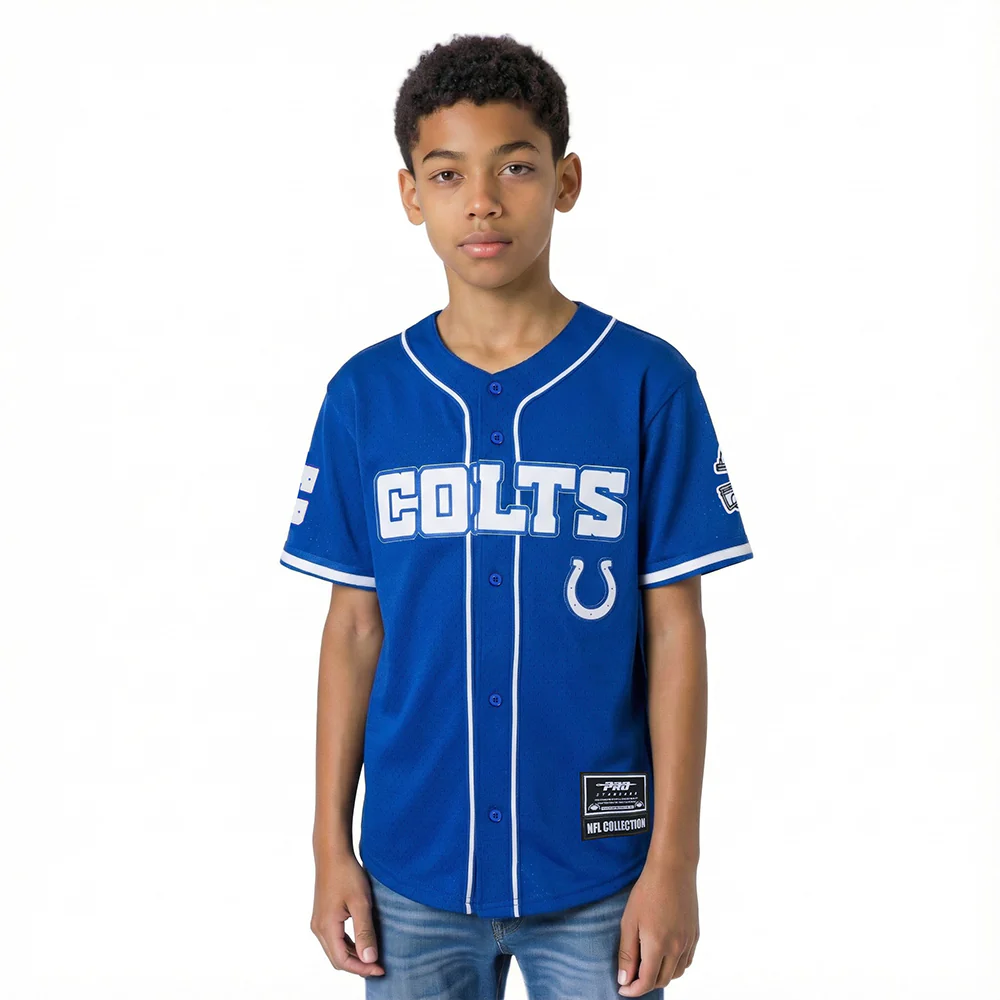 NFL INDIANAPOLIS COLTS CLASSIC BIG BOY'S MESH BUTTON DOWN SHIRT (ROYAL BLUE)