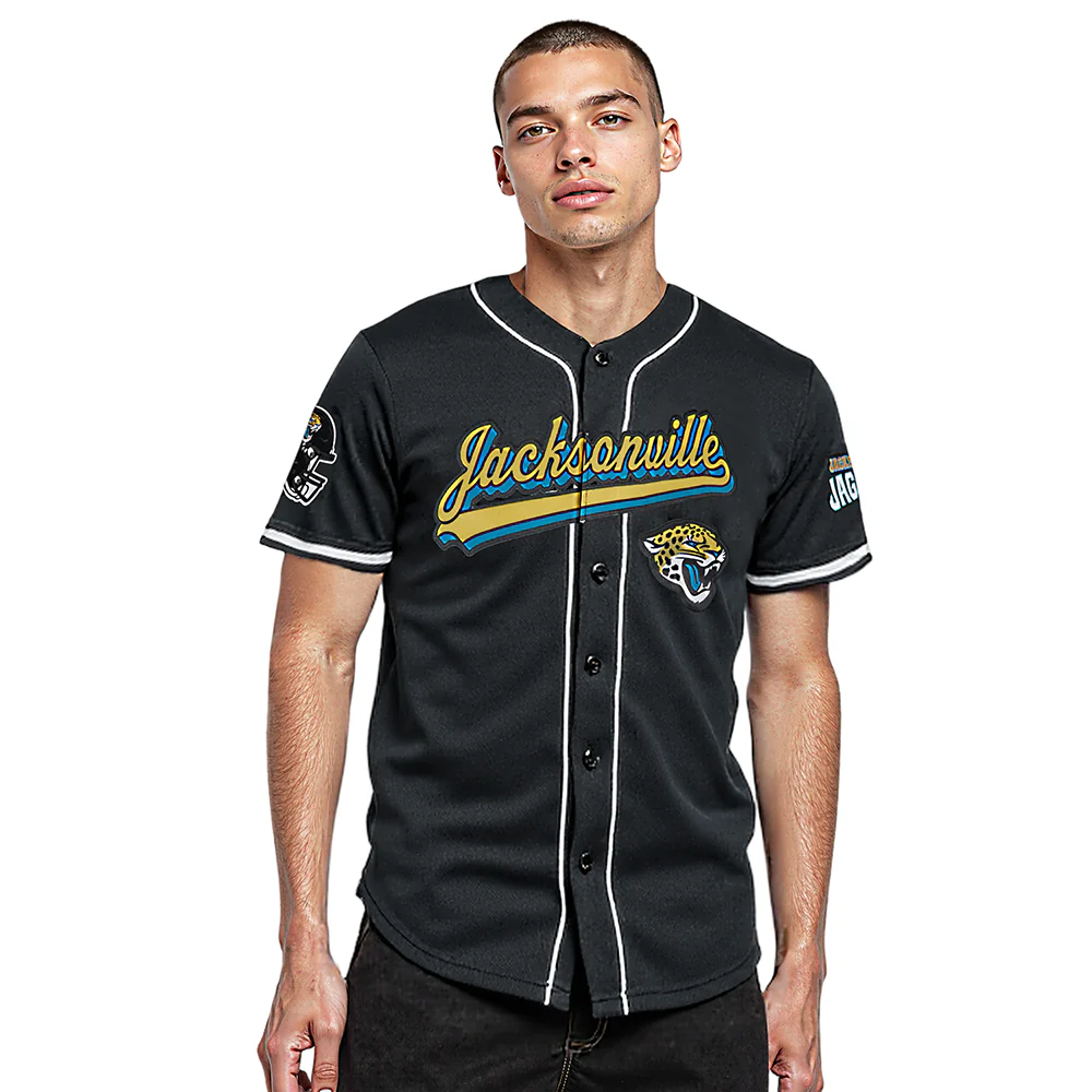 NFL JACKSONVILLE JAGUARS SCRIPT TAIL MEN'S MESH BUTTON DOWN SHIRT (BLACK)