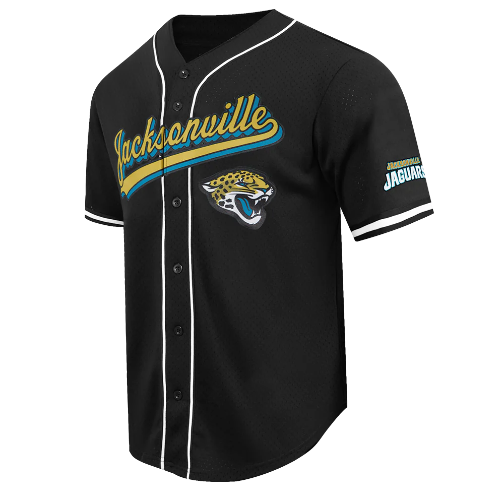 NFL JACKSONVILLE JAGUARS SCRIPT TAIL MEN'S MESH BUTTON DOWN SHIRT (BLACK) - Image 3