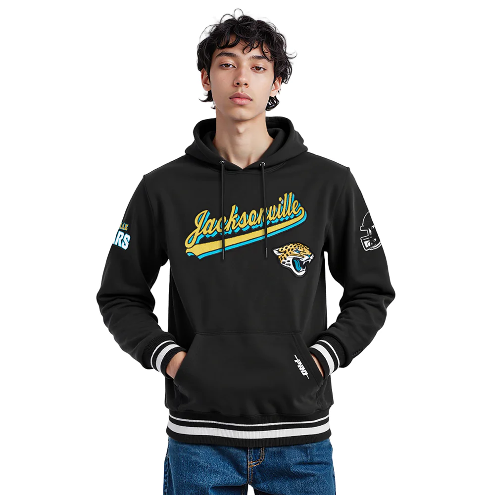 NFL JACKSONVILLE JAGUARS SCRIPT TAIL MEN'S RIB FLC PO HOODIE (BLACK)