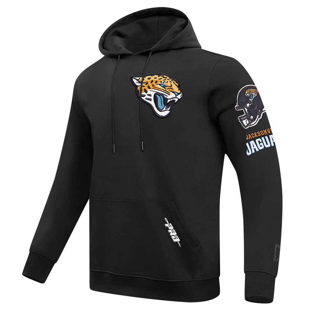 NFL JACKSONVILLE JAGUARS CLASSIC CHENILLE MEN'S DOUBLE KNIT PULLOVER HOODIE (BLACK) - Image 2