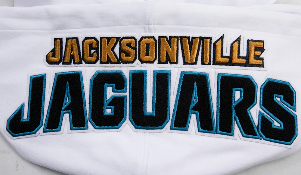 NFL JACKSONVILLE JAGUARS CLASSIC CHENILLE DOUBLE KNIT PULLOVER HOODIE (WHITE) - Image 5