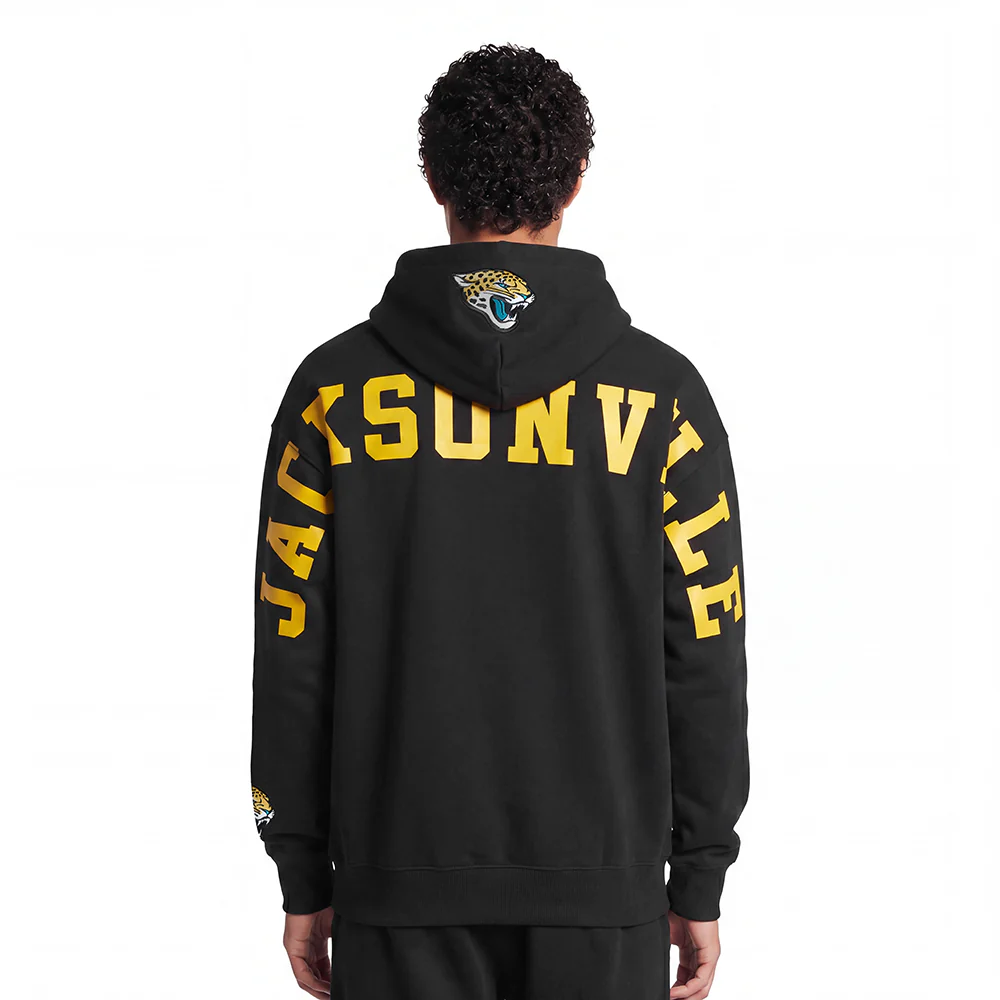 NFL JACKSONVILLE JAGUARS WINGSPAN MEN'S DROP SHOULDER FLC PO HOODIE (BLACK)