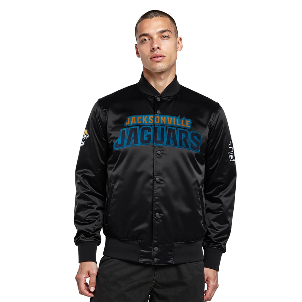 NFL JACKSONVILLE JAGUARS BIG LOGO MEN'S SATIN JACKET (BLACK)