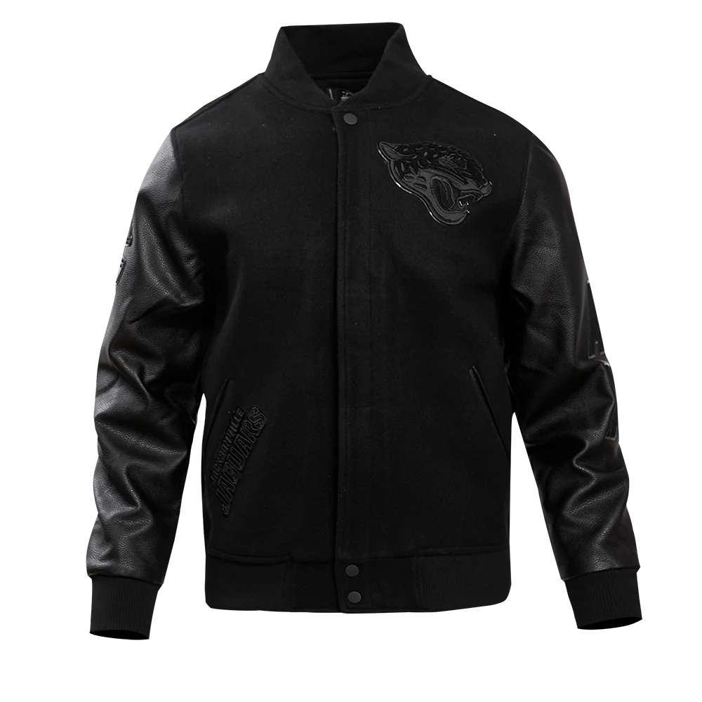 NFL JACKSONVILLE JAGUARS TRIPLE BLACK MEN'S WOOL VARSITY JACKET (TRIPLE BLACK MEN'S)