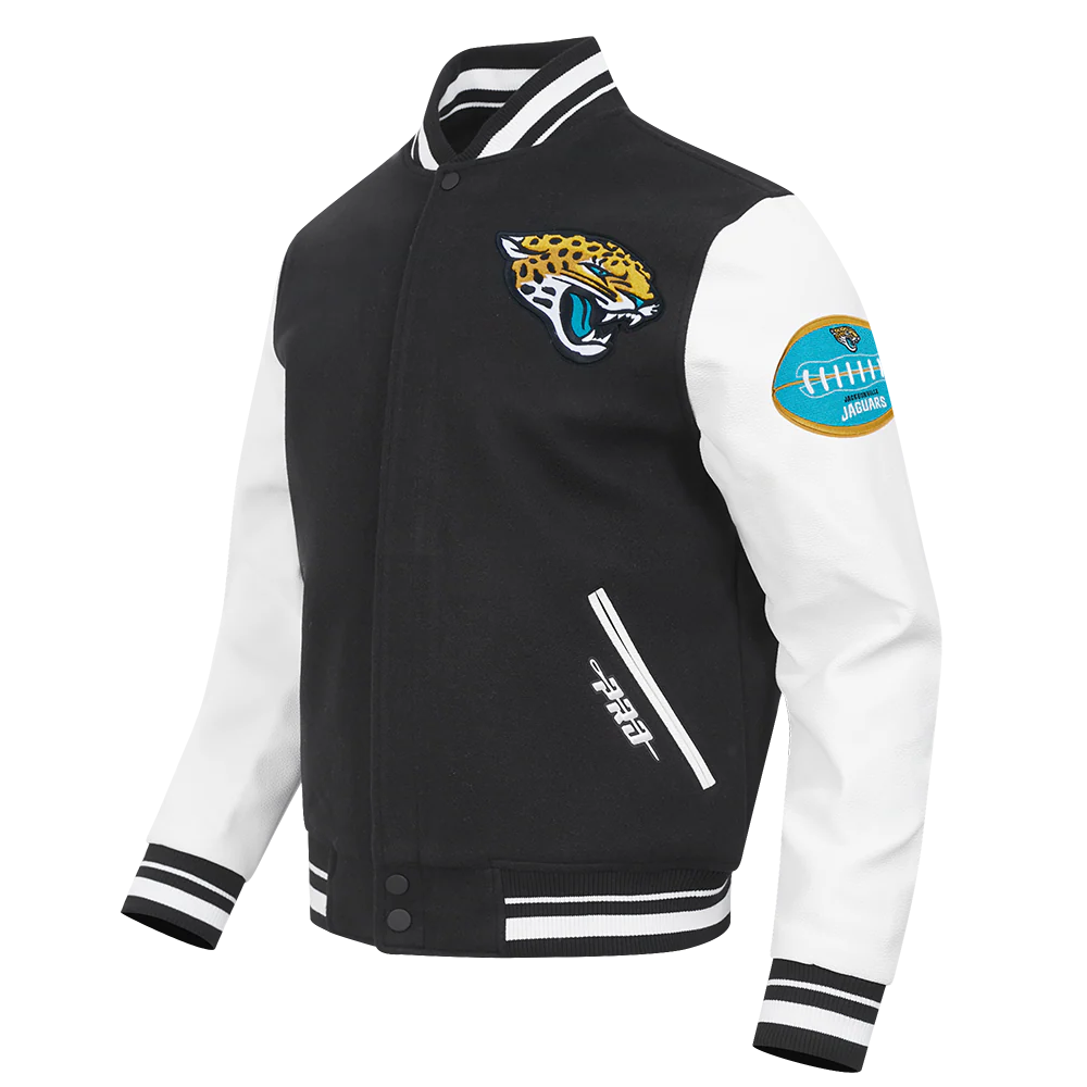 NFL JACKSONVILLE JAGUARS OLD ENGLISH MEN'S RIB WOOL VARSITY JACKET (BLACK/WHITE) - Image 3