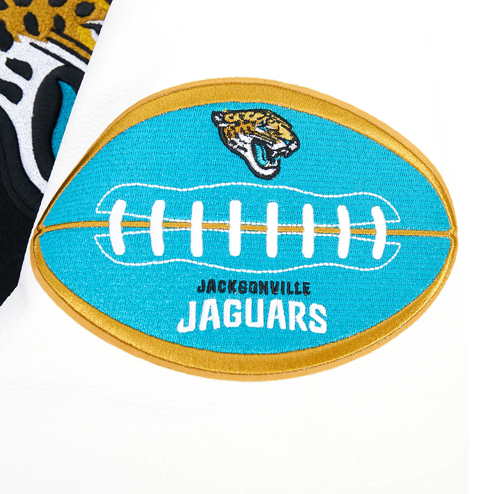 NFL JACKSONVILLE JAGUARS OLD ENGLISH MEN'S RIB WOOL VARSITY JACKET (BLACK/WHITE) - Image 6