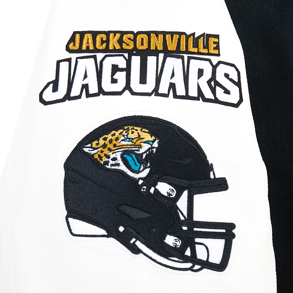 NFL JACKSONVILLE JAGUARS OLD ENGLISH MEN'S RIB WOOL VARSITY JACKET (BLACK/WHITE) - Image 7