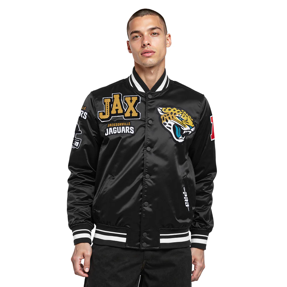 NFL JACKSONVILLE JAGUARS MASHUP MEN'S RIB SATIN JACKET (BLACK) - Image 9