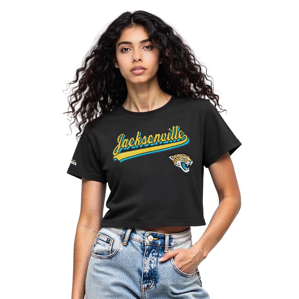 NFL JACKSONVILLE JAGUARS SCRIPT TAIL WOMEN'S SJ BOXY TEE (BLACK) - Image 7