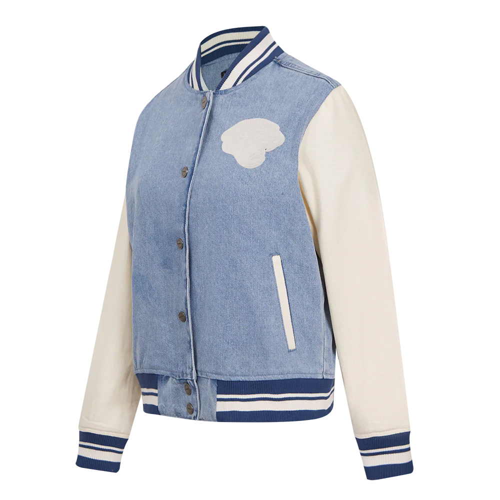 NFL JACKSONVILLE JAGUARS VARSITY BLUES WOMEN'S DENIM VARSITY JACKET (DENIM/LINEN) - Image 12