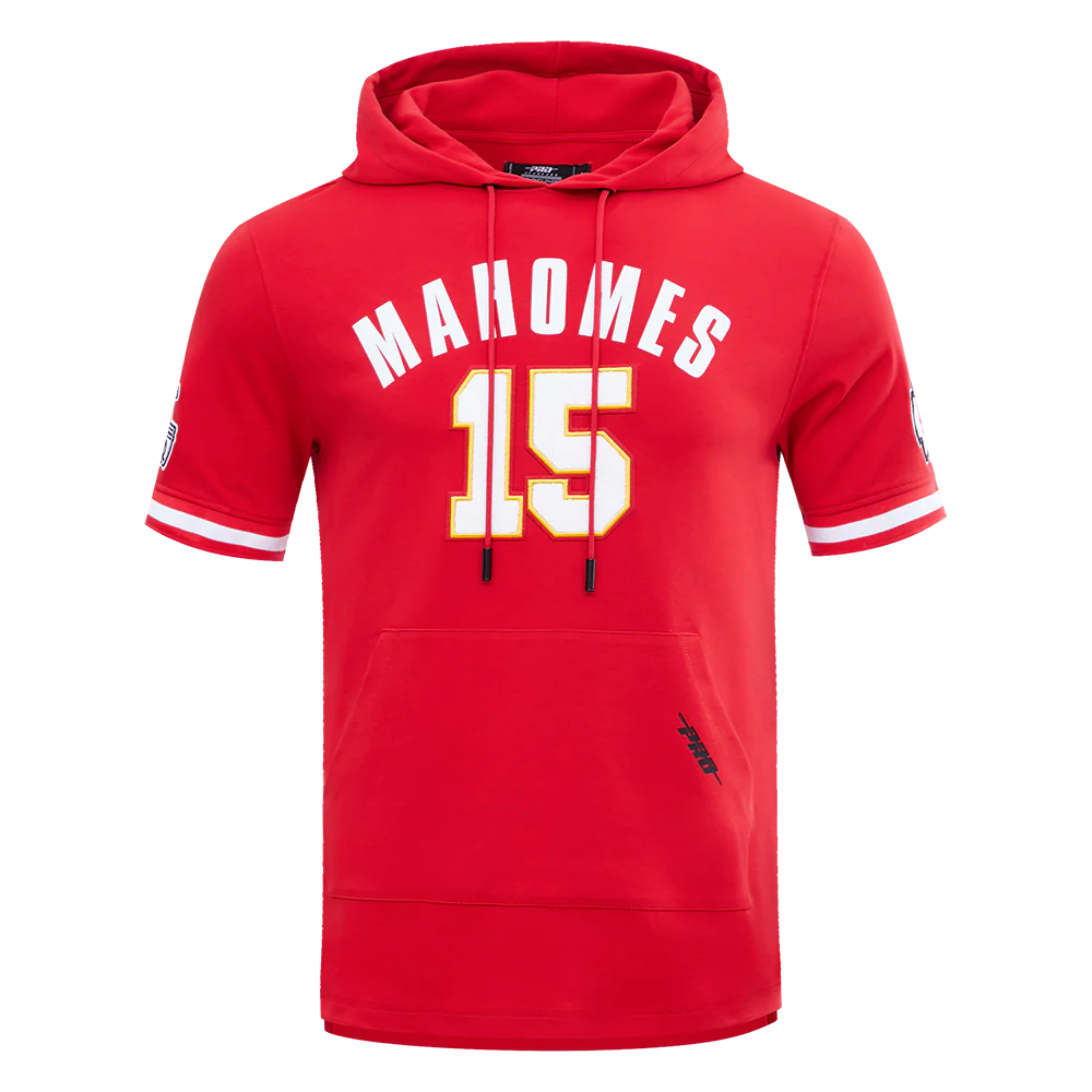 NFL KANSAS CITY CHIEFS PATRICK MAHOMES #15 MEN'S SHORT SLEEVE PULLOVER HOODIE (RED)