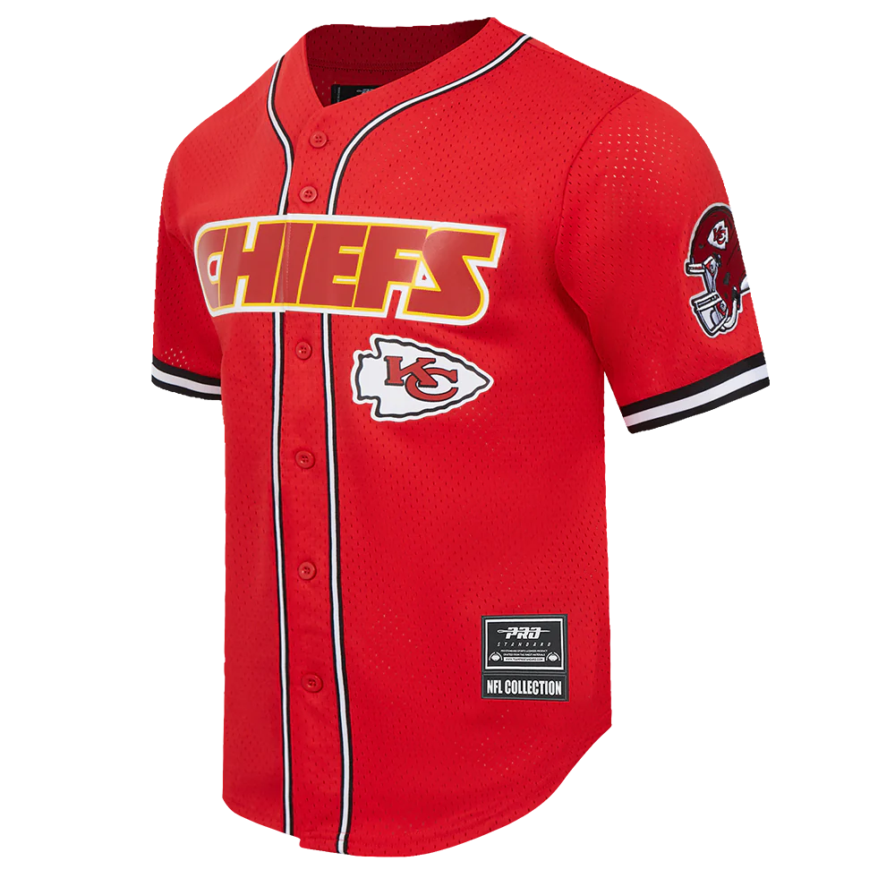 NFL KANSAS CITY CHIEFS MEN'S MESH BUTTON DOWN SHIRT (RED/BLACK) - Image 2
