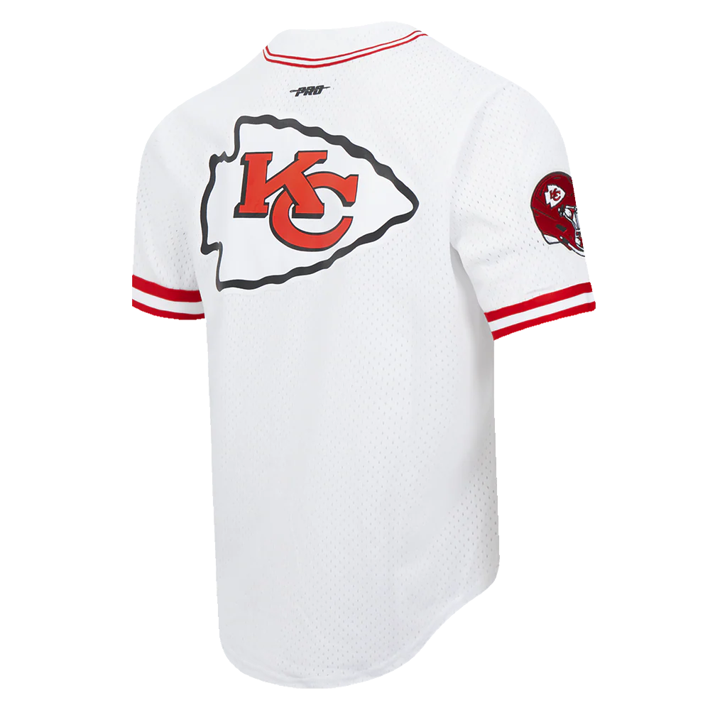 NFL KANSAS CITY CHIEFS MEN'S MESH BUTTON DOWN SHIRT (WHITE/RED) - Image 4