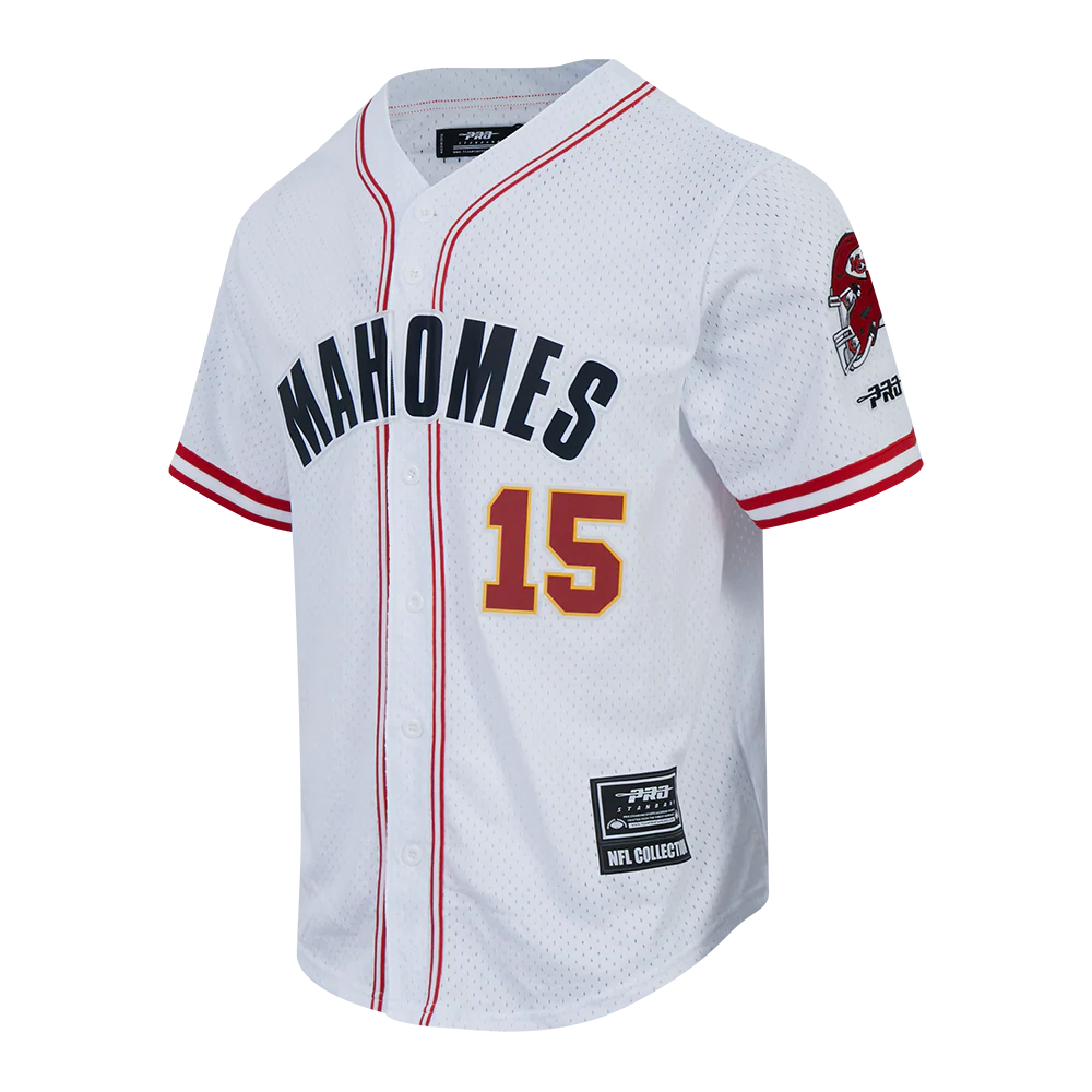 NFL KANSAS CITY CHIEFS PATRICK MAHOMES #15 CLASSIC MESH PNN MEN'S MESH BUTTON DOWN SHIRT (WHITE/RED) - Image 3