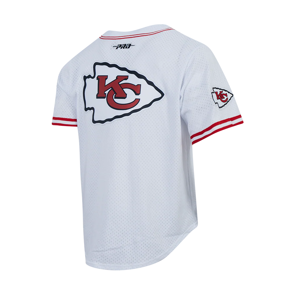 NFL KANSAS CITY CHIEFS PATRICK MAHOMES #15 CLASSIC MESH PNN MEN'S MESH BUTTON DOWN SHIRT (WHITE/RED) - Image 4