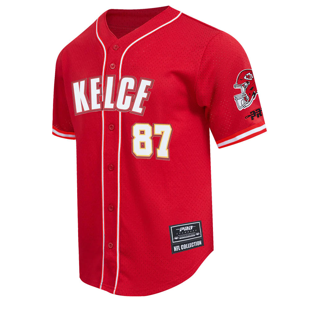 NFL KANSAS CITY CHIEFS TRAVIS KELCE #87 CLASSIC MESH PNN MEN'S MESH BUTTON DOWN SHIRT (Red) - Image 3