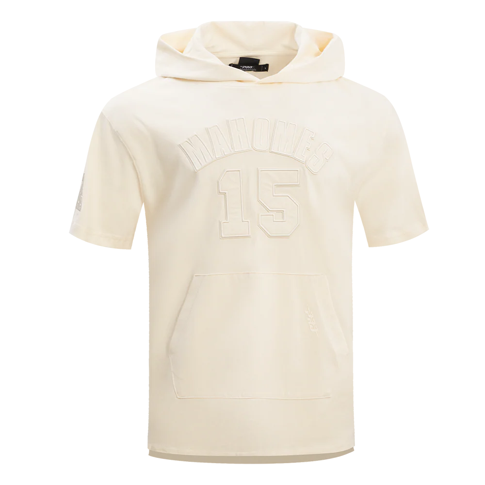 NFL KANSAS CITY CHIEFS PATRICK MAHOMES #15 NEUTRAL MEN'S SHORT SLEEVE PULLOVER HOODIE (EGGSHELL)
