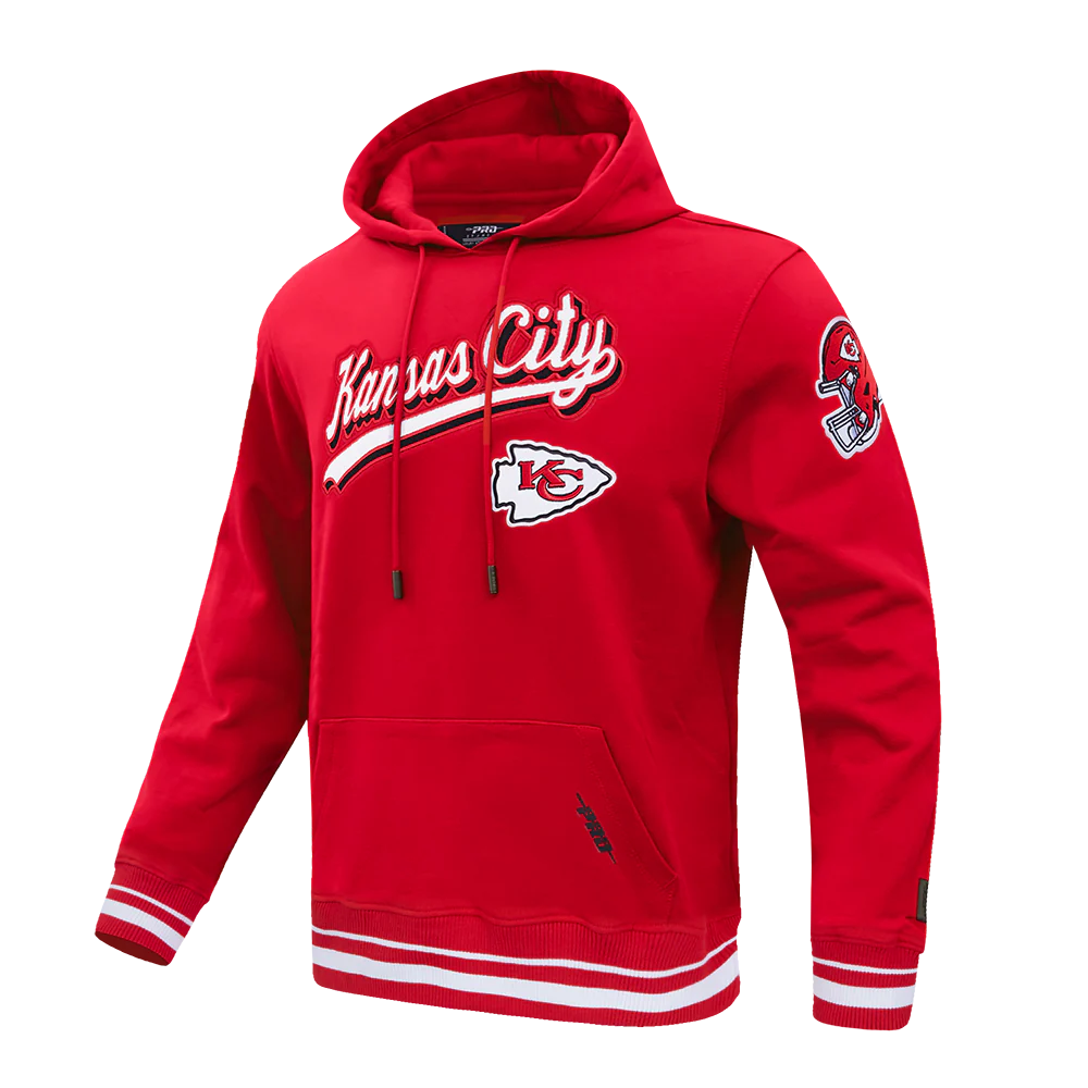 NFL KANSAS CITY CHIEFS SCRIPT TAIL MEN'S RIB FLEECE PULLOVER HOODIE (RED) - Image 4