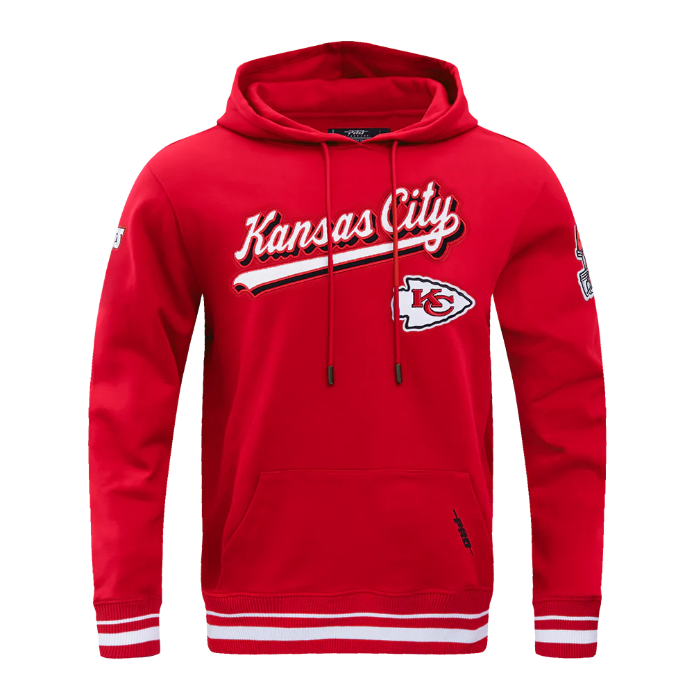 NFL KANSAS CITY CHIEFS SCRIPT TAIL MEN'S RIB FLEECE PULLOVER HOODIE (RED) - Image 5