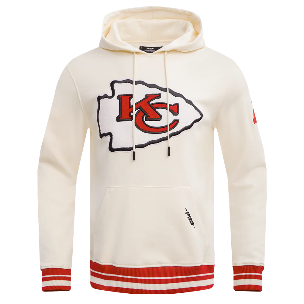 NFL KANSAS CITY CHIEFS RETRO CLASSIC MEN'S RIB PULLOVER HOODIE (EGGSHELL/ RED)