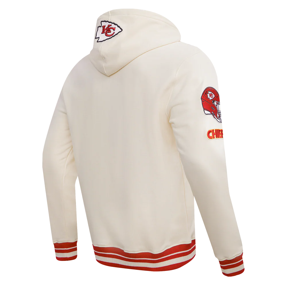 NFL KANSAS CITY CHIEFS RETRO CLASSIC MEN'S RIB PULLOVER HOODIE (EGGSHELL/ RED) - Image 3